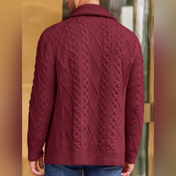 Men's Maroon Cable Knit Cardigan XL - Picture 3 of 8